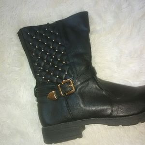Bumper Shoes - Woman's Black Bumper Buckle Studded Boots Bumper Shoes - Woman's Black Bumper Buckle Studded Boots